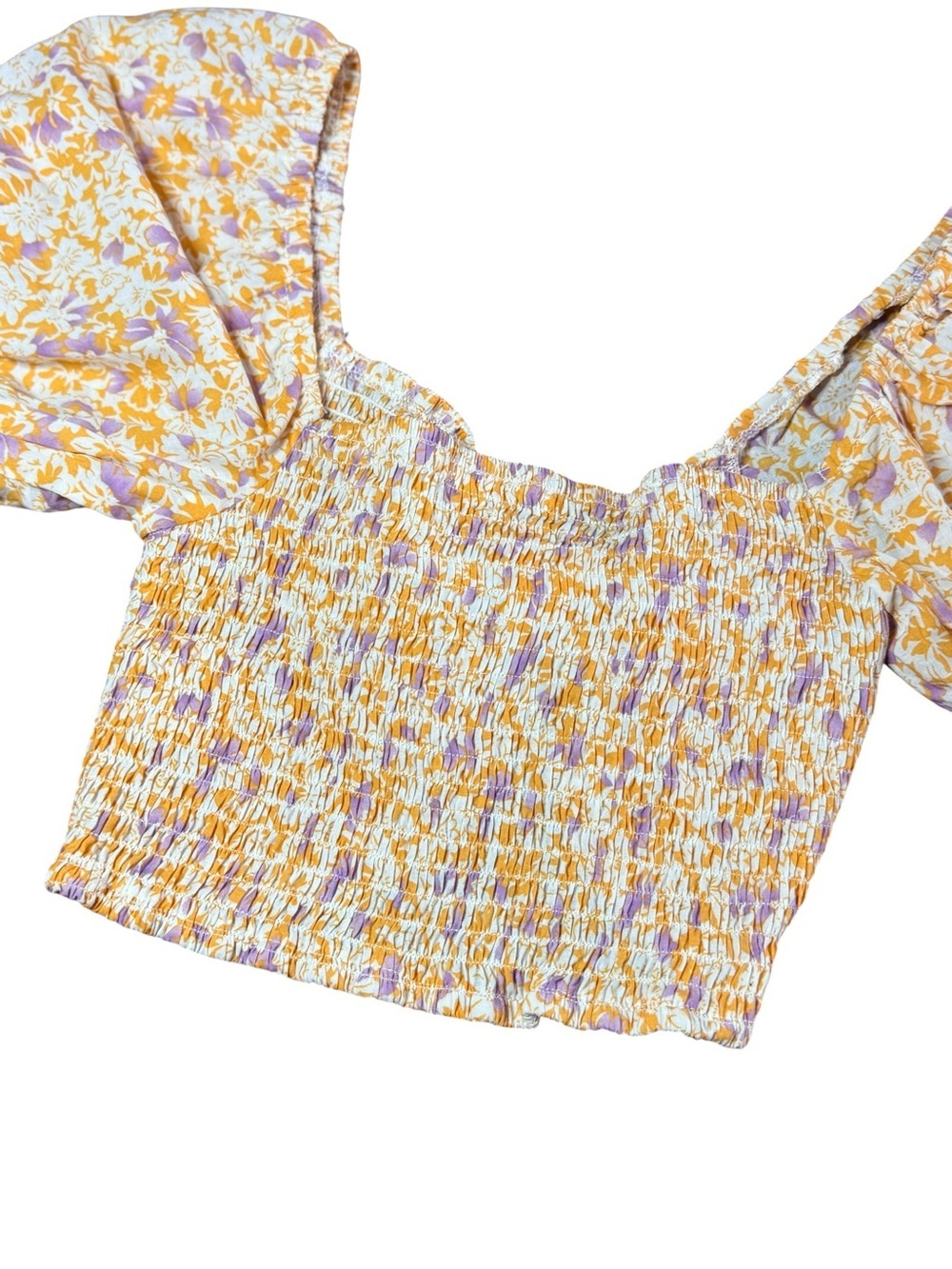 KESTAN Amelie Floral Smocked Puff Sleeve Crop Top NWT Small - Picture 6 of 10